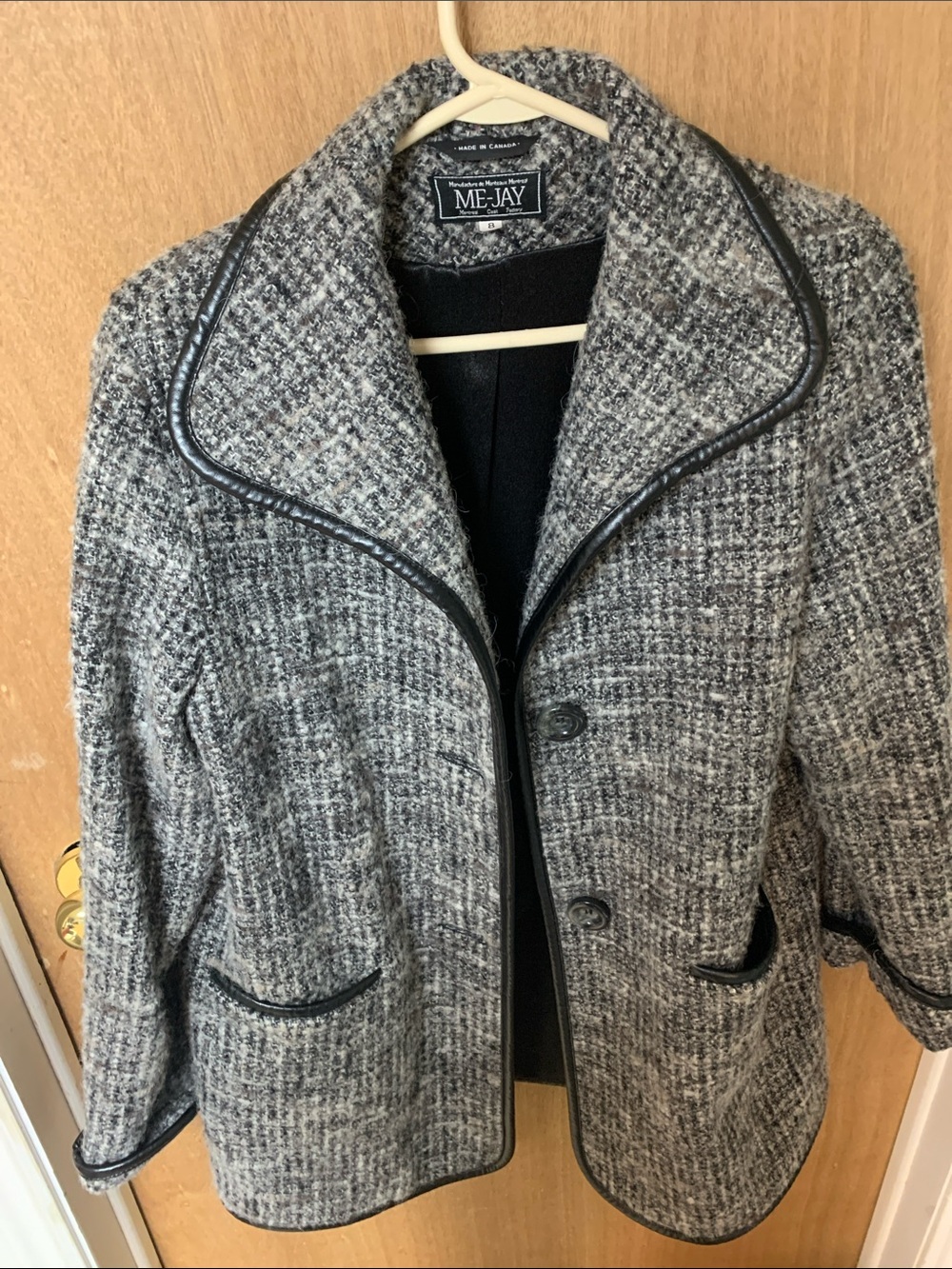 Wool Mohair Women’s Coat With Black Leather Trim